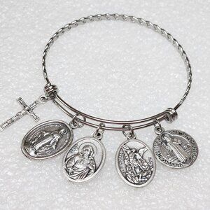 Saint Michael Guardian Angel Charm Bangle Bracelet Spiritual Catholic Jewelry
